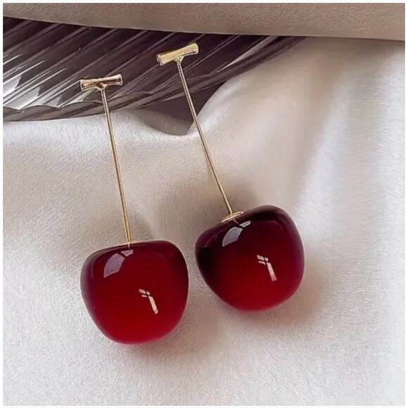 NWT Zara Red Cherry Fruit Earrings - Picture 1 of 2